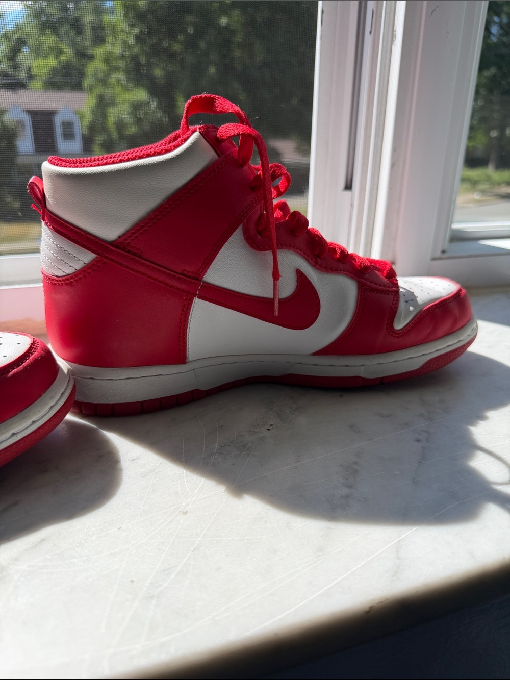 Nike Red and White High-Top Sneakers